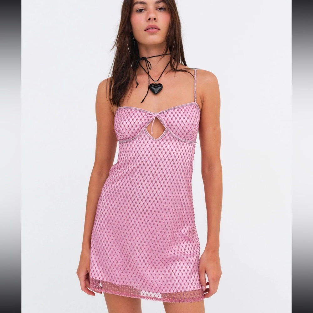 For Love and Lemons Pink Glitter Slip Dress